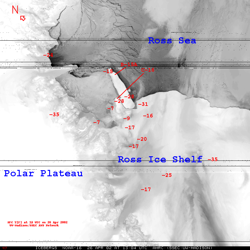 satellite image of icebergs
